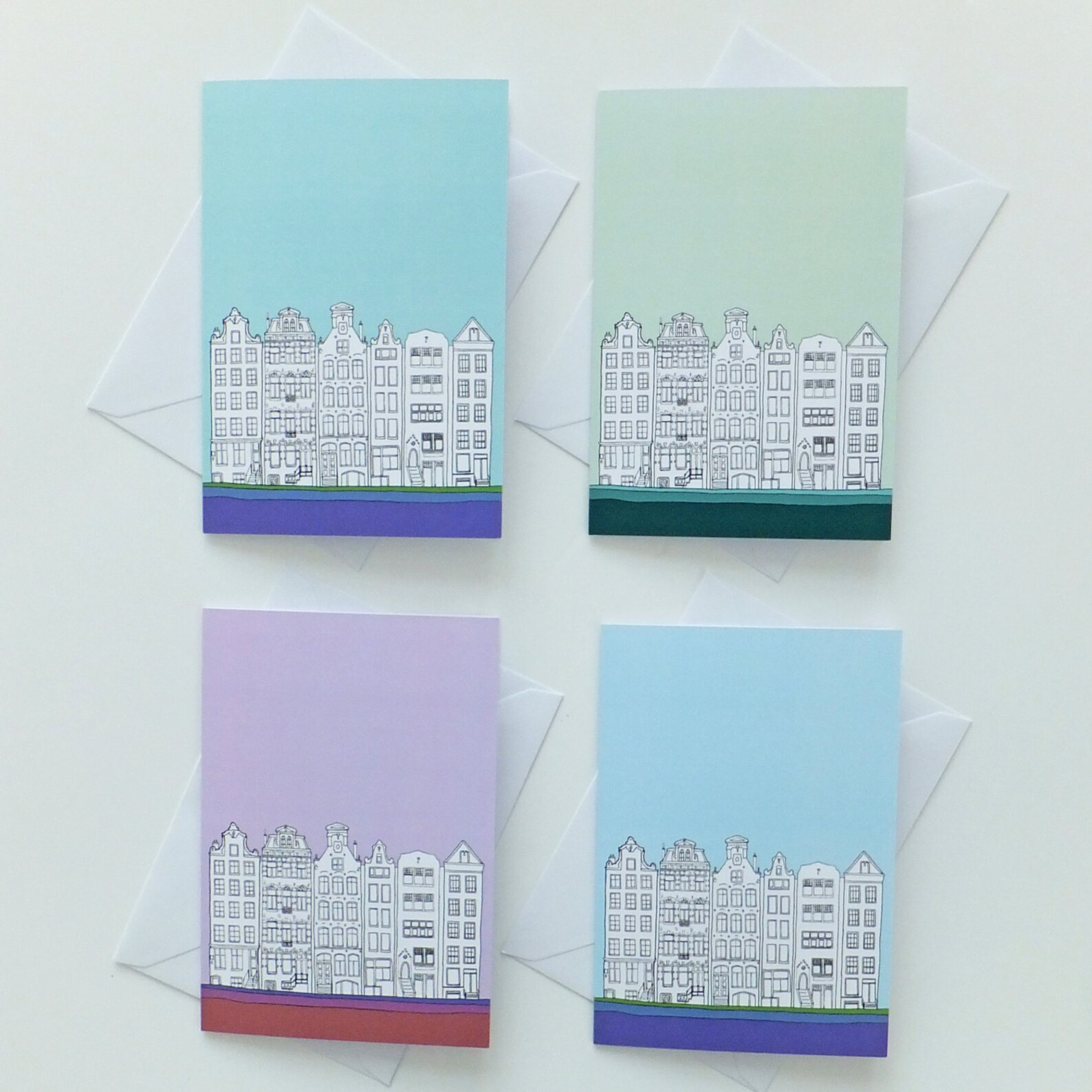 Set of 4 Amsterdam Cards Blank Cards with envelopes Pastel Etsy