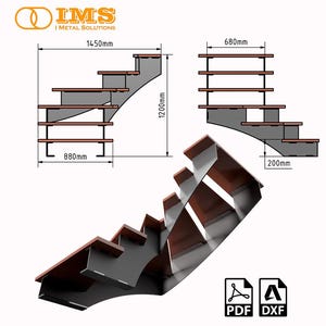 Digital Plans for 90-Degree Turn Modern Staircase – Laser Cut 10mm Iron Structure | DXF, PDF & CypCut File with Nesting | Easy to Assemble