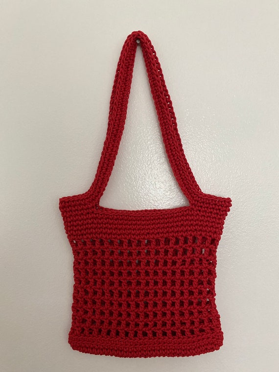 Red Crochet Shoulder Bag Beach Bag Trendy Prada Style Bag 