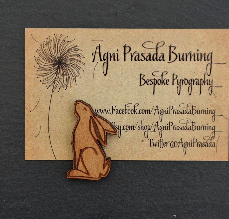 collectible brooch Moon Gazing Hare wooden pin badge