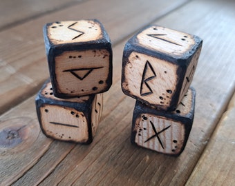 Rune Elder Futhark dice, Scrying set Handmade Pyrography dice with divination bundle option tarot