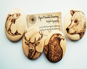 Witches Familiar wooden pebbles, pyrography original art on solid wood,  totem, spirit animals
