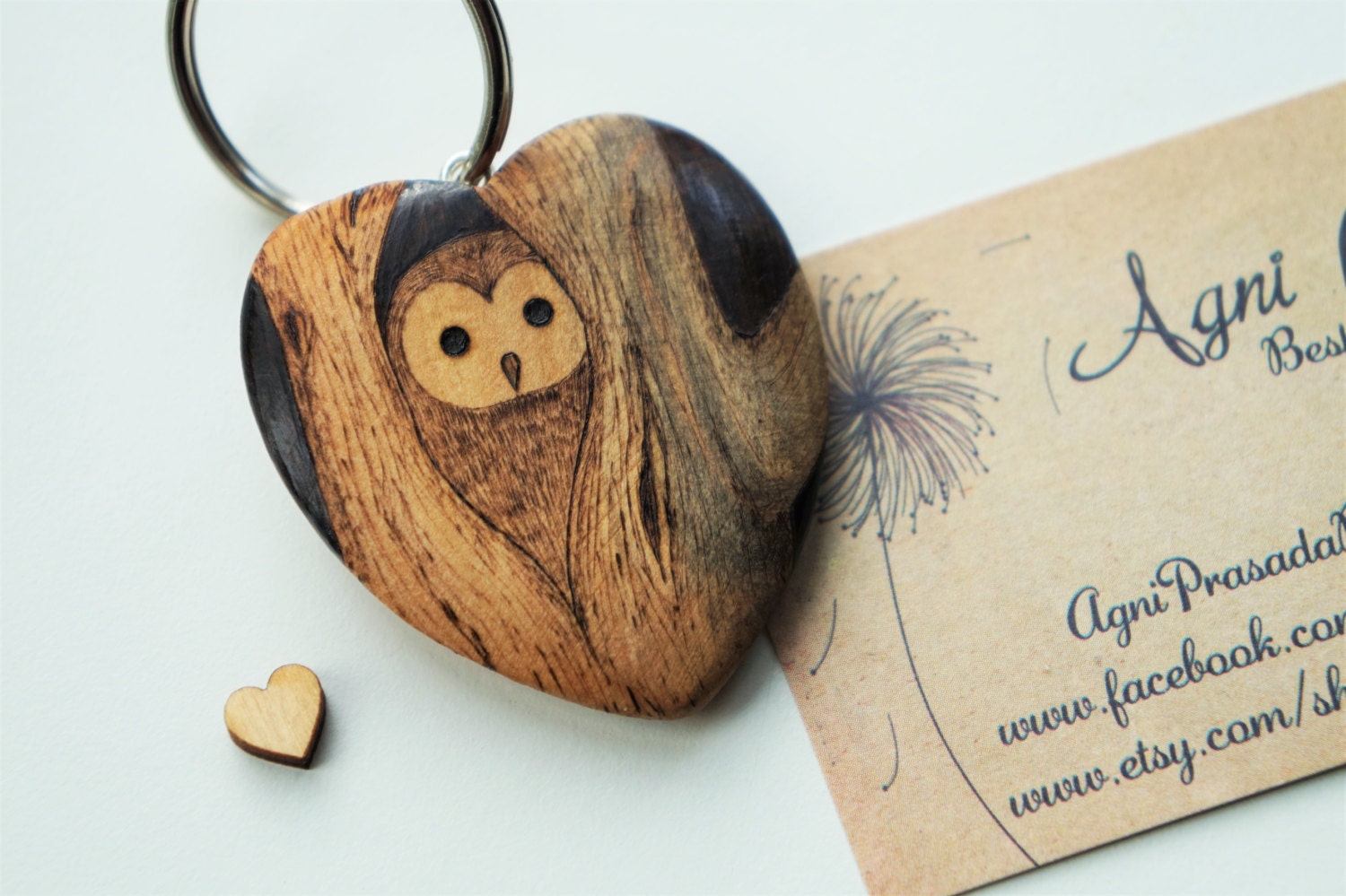 wooden owl keyring, teacher gift, barn owl