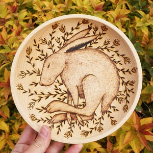 Sacred Hare Art dish, pyrography Jewellery bowl