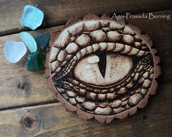 Dragon Eye Art on Wood, Pyrography Fantasy