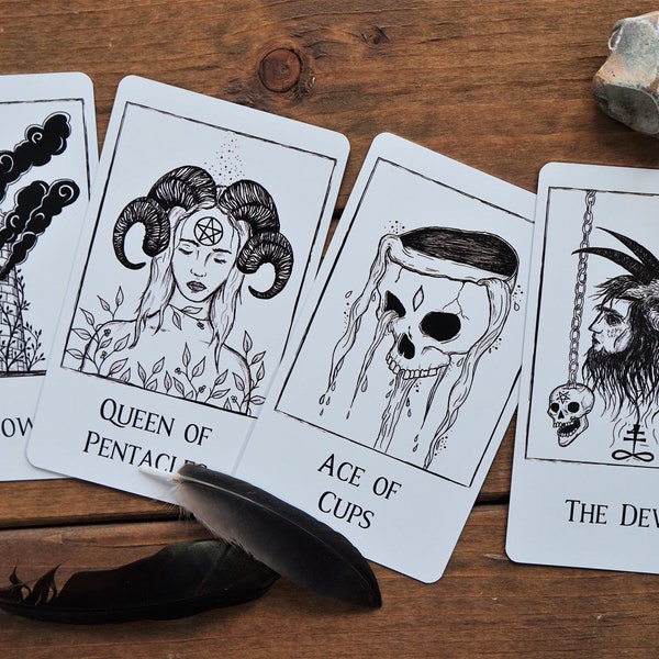 Black Line Tarot, macabre tarot indie deck only 750 made