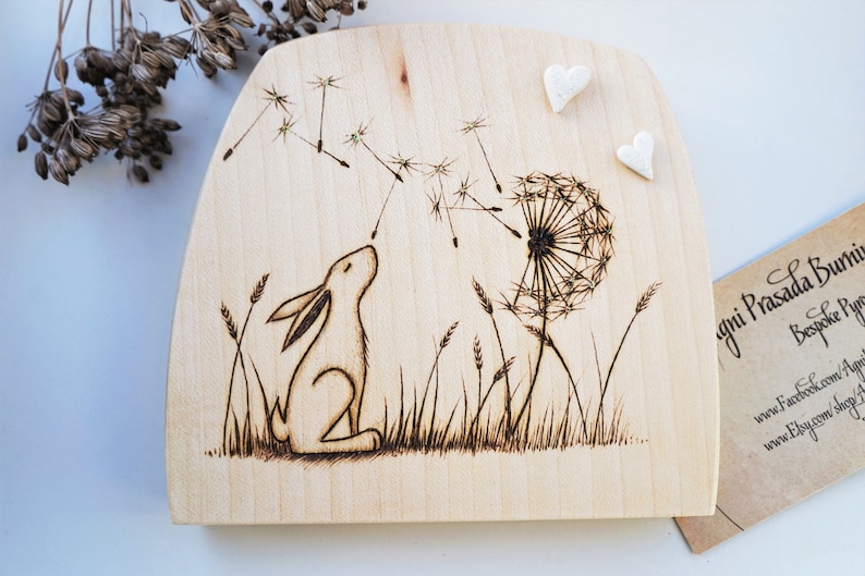collectible brooch Moon Gazing Hare wooden pin badge