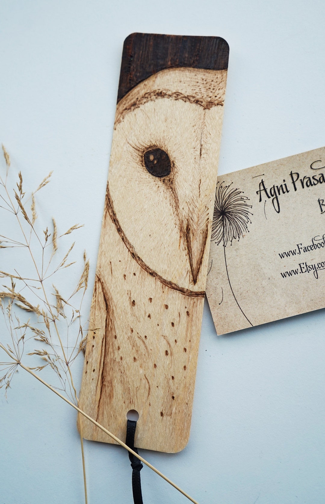 Owl Bookmark, Flexible Paper Thin Handmade Pyrography Bookmark on