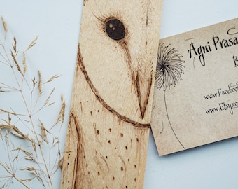 Owl bookmark, flexible paper thin handmade pyrography bookmark on wooden veneer