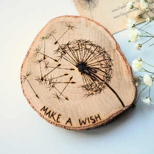 Make a Wish Dandelion pyrography art wall hanging, boho home decor
