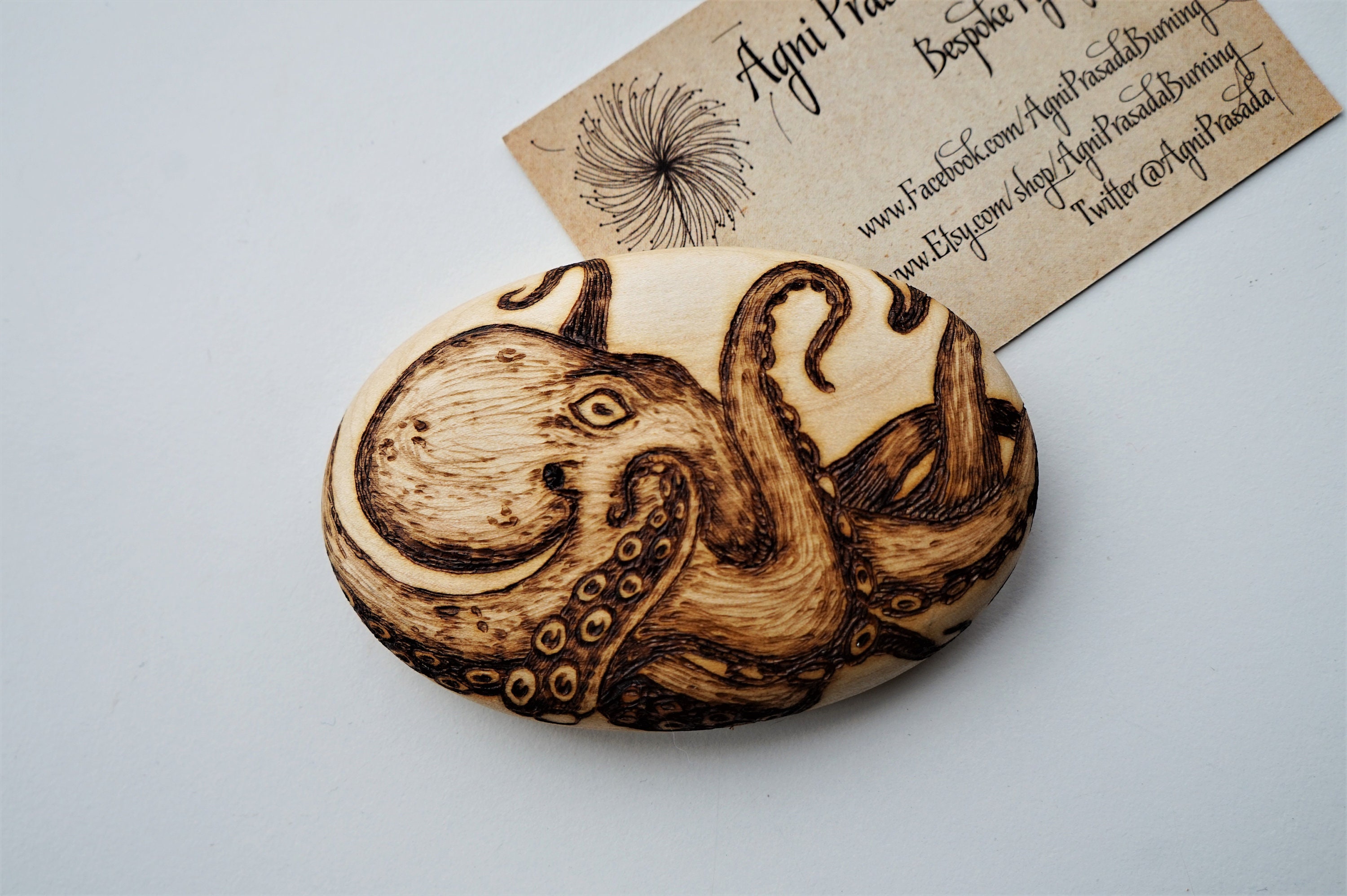 Octopus Pyrography Art Keepsake on Solid Wooden Pebble Each - Etsy UK