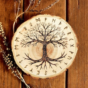 Viking hand pyrography wood art with authentic Viking design (handmade  chunky statement piece)