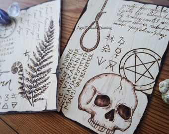 Pyrography Witch Spell Book Art: Wood Veneer Grimoire Page