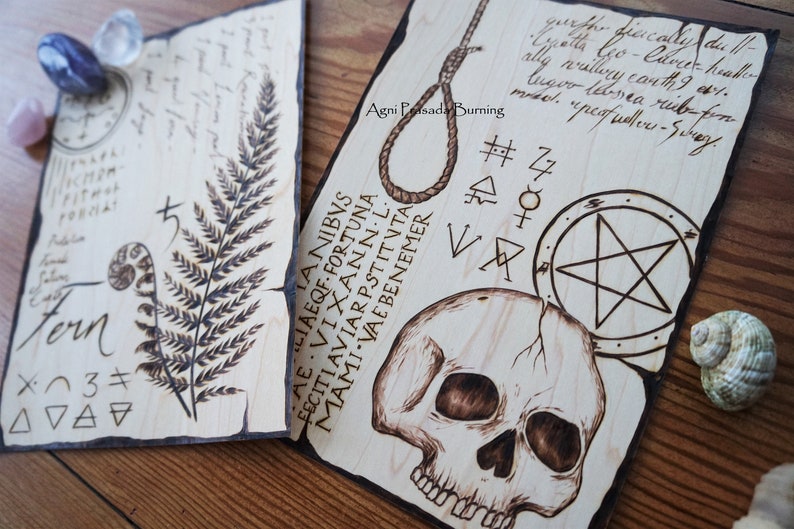 Pyrography Witch Spell Book Art: Wood Veneer Grimoire Page - Etsy