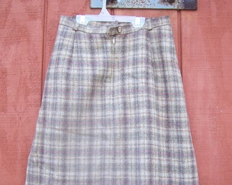 Vintage 1960s 1970s Winter plaid wool skirt fully lined brown tones 26 Waist