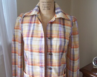 1950er Vintage Damen Rockabilly leichte Leinenjacke kariert im 49er-Stil