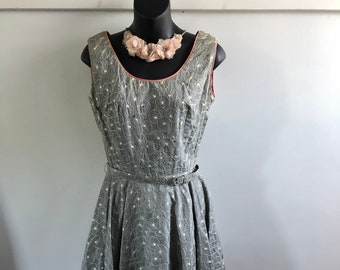 Vintage 1950s Pink and Gray formal dress 36 bust rhinestones Womens M L