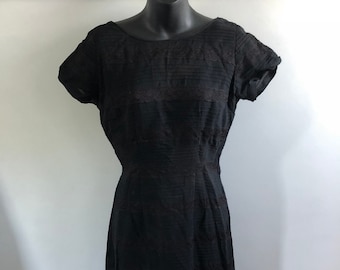 Vintage 1930s 1940s Black Lace and Crepe Dress Swing era Art Deco womens size 10 38 bust