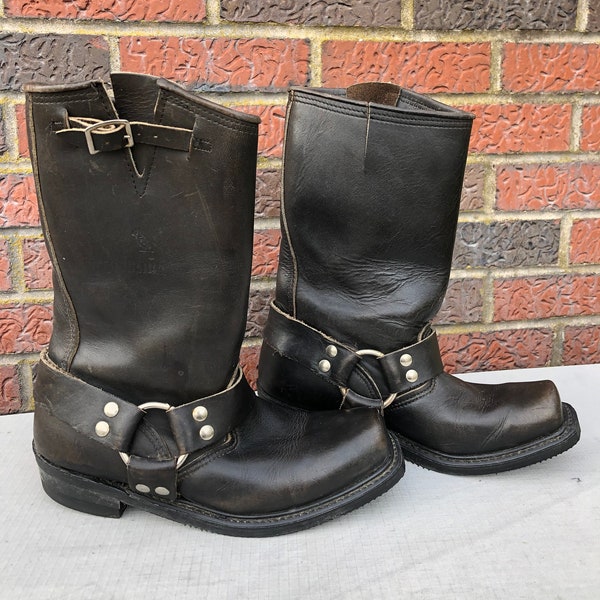 Vintage Carolina Red Bird Engineer Motorcycle Harness Boots Square Toe Womens 6 Black Leather