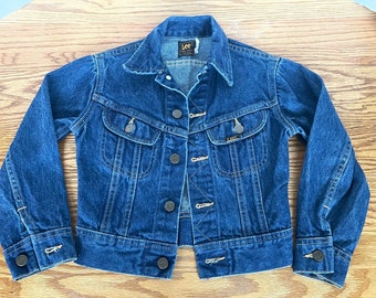 Vintage Lee Rider 101J Denim Jacket Kids size 8 Two Pocket Union Made in USA 1970s 1980s