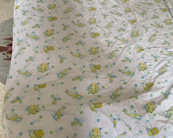 Vintage 1970s Crib Fitted Sheet Animals ABCs Green Yellow Gender Neutral All Cotton