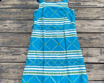 Vintage 60s Tiki Style Sheath Dress Turquoise Green Dots Geometric Print Styled by Beaumont Womens M 36 Bust