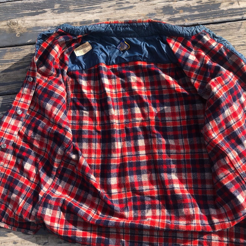 Vintage 1950s Pendleton Wool Shirt Jacket Red Blue Shirt Jac Size 42 Chest image 4