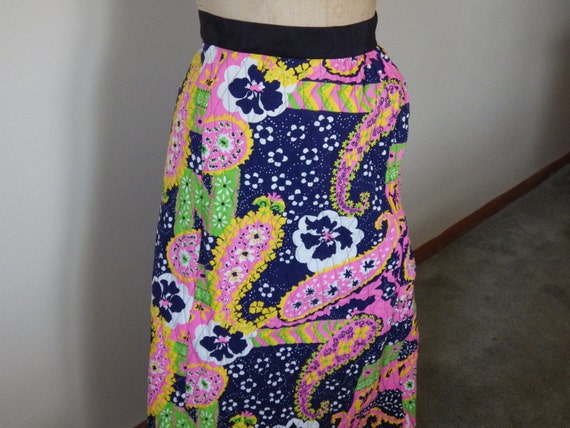 Vintage 1970s mod quilted wrap skirt womens M 29 … - image 1