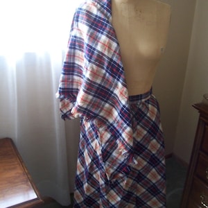 Vintage 1970s Wool Plaid Skirt and Scarf Set Womens 28 waist A line