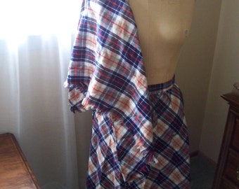 Vintage 1970s Wool Plaid Skirt and Scarf Set Womens 28 waist A line