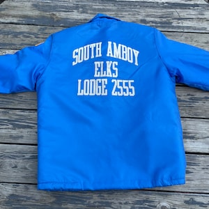 Vintage 70s Ladies Elks Club Jacket South Amboy NJ Insulated Car Coat Blue Womens M L Sportswear