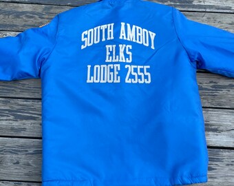 Vintage 70s Ladies Elks Club Jacket South Amboy NJ Insulated Car Coat Blue Womens M L Sportswear