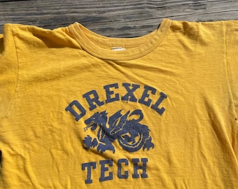 Vintage 1950s Drexel Tech University Single Stitch Yellow Tee T Shirt Small