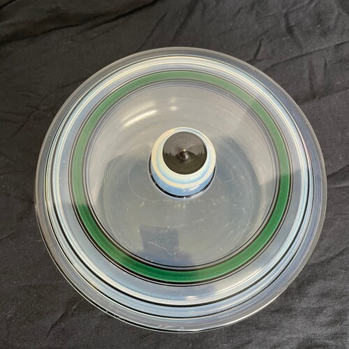 Fry Glass Foval Green shops Stripe Opalescent Pearl Casserole with lid Depression Glass 1920s 1930s