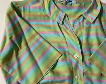 Vintage 1940s 1950s Day Dress Mint Green Candy stripe Full Skirt Womens 8 40 Bust