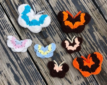Vintage Crocheted Butterfly Magnets set of five plus extras Granny Crafts Brown Orange White Pink