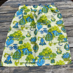 Vintage 50s 60s MCM Drapes Curtains Fiberglass Blue Green Country Theme 2 pinch pleat panels plus valance
