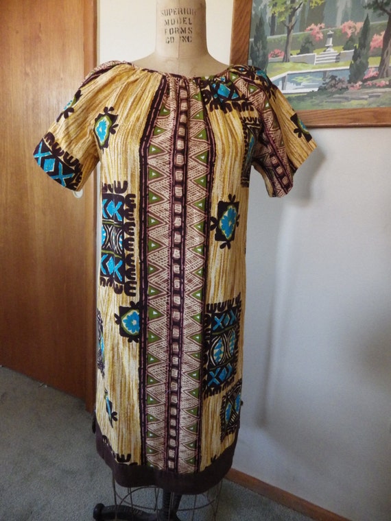 Vintage 1960s Barkcloth Hawaiian Dress or Tunic 4… - image 2