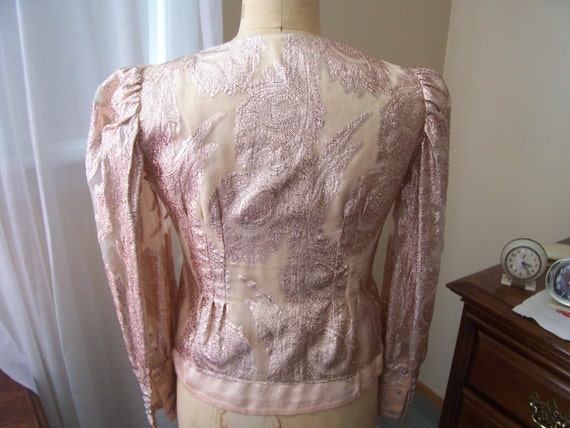 Womens Vintage 80s Copper Lurex blouse shirt with… - image 3