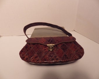 Luxurious Lizard Handbag 1950s Couture Pocketbook Purse Brown leather