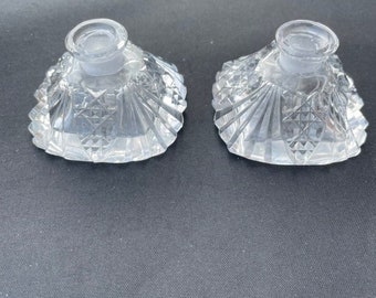 Pair Sparkling Vintage Czechoslovakian Crystal Glass Perfume Bottles Cottage Farmhouse Kitchen Set of Two