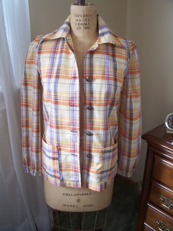 1950s Vintage Ladies Rockabilly lightweight linen jacket plaid 49er style