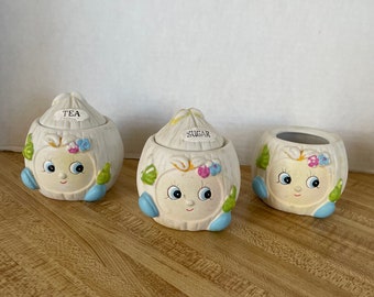 Vintage Anthropomorphic Ceramic Jars Canisters Set of Three