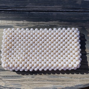 Vintage 1960s 70s Mod White Beaded Evening Bag Clutch Purse Handbag Pocketbook Bridal Wedding
