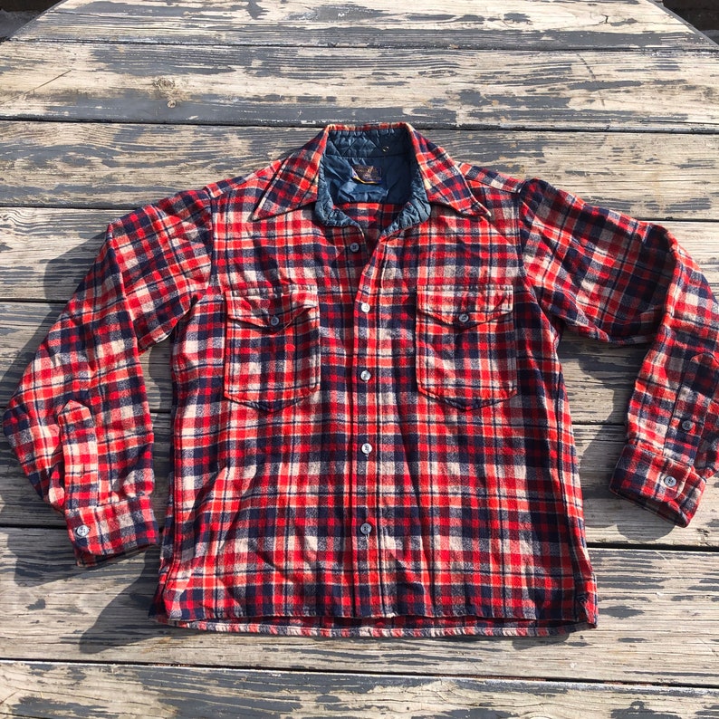 Vintage 1950s Pendleton Wool Shirt Jacket Red Blue Shirt Jac Size 42 Chest image 2