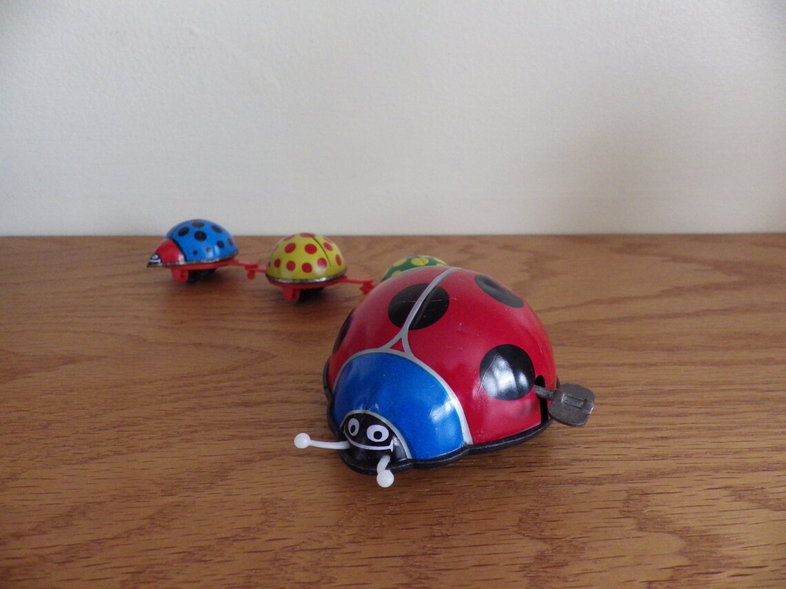 Vintage tin wind up lady bug toy Etsy