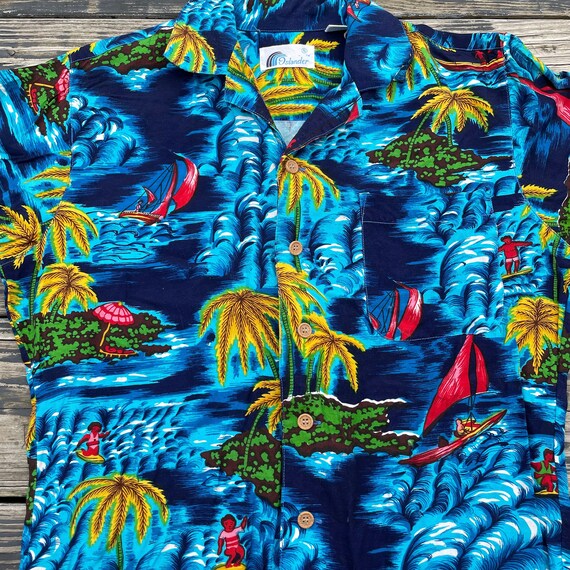 Vintage Rayon Hawaiian Aloha Shirt Islander Blue … - image 2