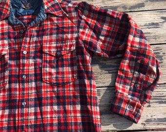 Vintage 1950s Pendleton Wool Shirt Jacket Red Blue Shirt Jac Size 42 Chest