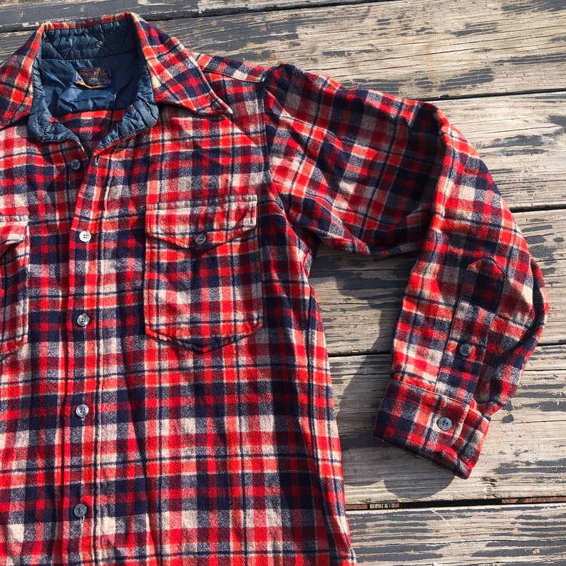 Vintage 1950s Pendleton Wool Shirt Jacket Red Blue Shirt Jac Size 42 Chest image 1