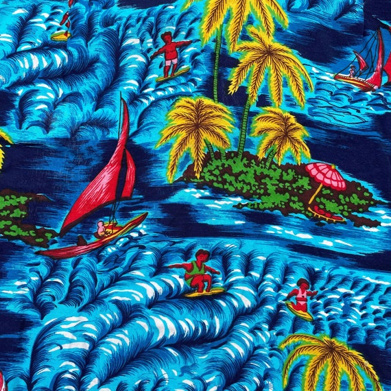Vintage Rayon Hawaiian Aloha Shirt Islander Blue … - image 3